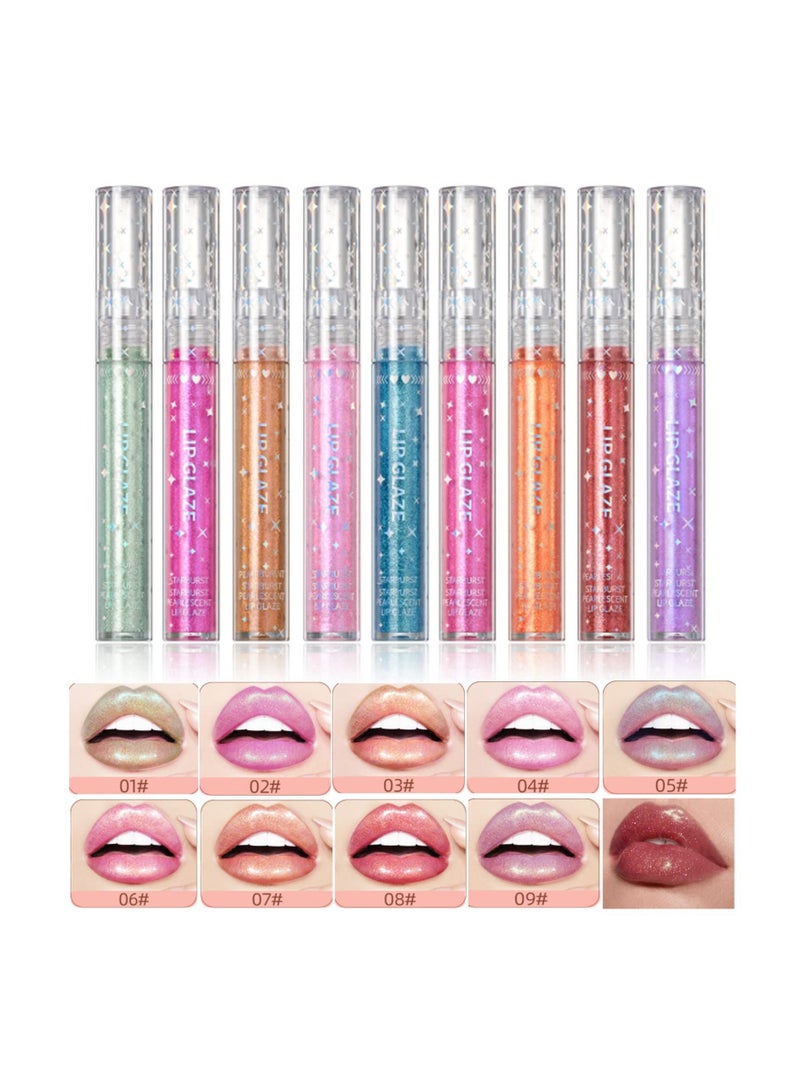 Glitter Liquid Lipsticks Set 9 Colors Glitter Diamond Shining Lip Gloss Set Long Lasting Waterproof Shimmer Metallic Lipstick for Women Lips Make Up Set, Non Toxic, Birthday Gift, Party Gift.