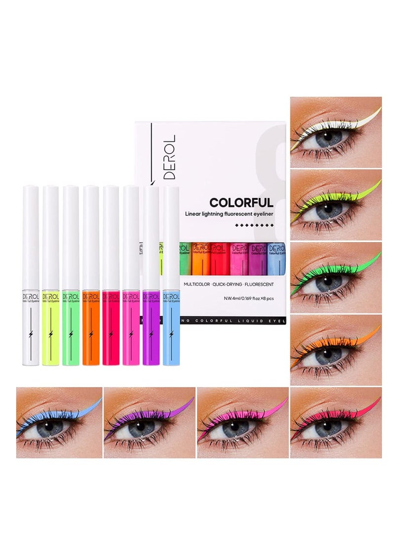 Neon Liquid Eyeliner Set Matte White Colored Luminous Waterproof Smudge Proof Fluorescent Eye Face Body Paint Makeup for Daily Wear 8 Colors