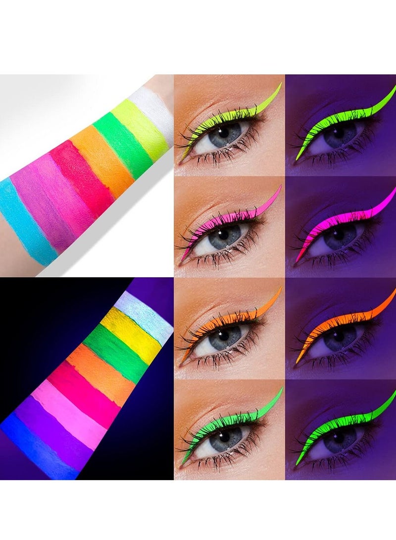 Neon Liquid Eyeliner Set Matte White Colored Luminous Waterproof Smudge Proof Fluorescent Eye Face Body Paint Makeup for Daily Wear 8 Colors