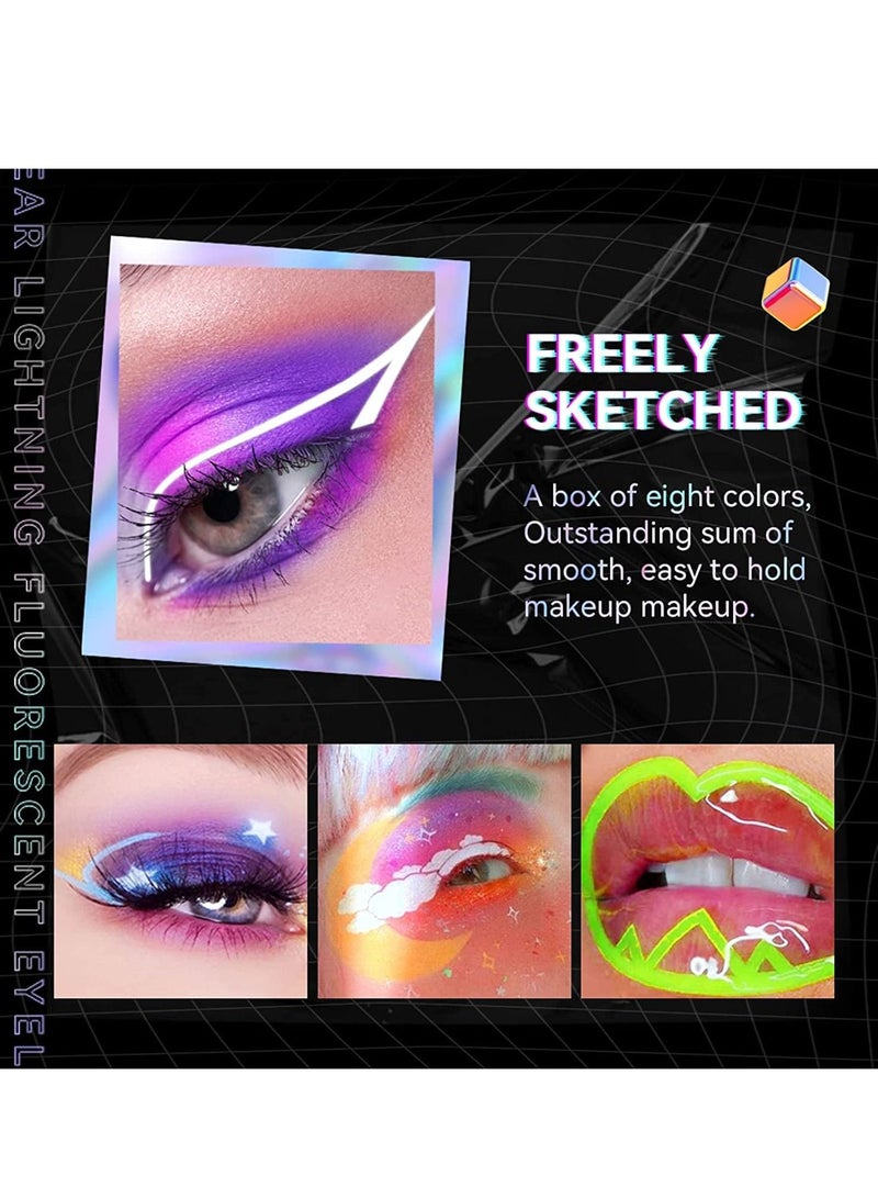 Neon Liquid Eyeliner Set Matte White Colored Luminous Waterproof Smudge Proof Fluorescent Eye Face Body Paint Makeup for Daily Wear 8 Colors