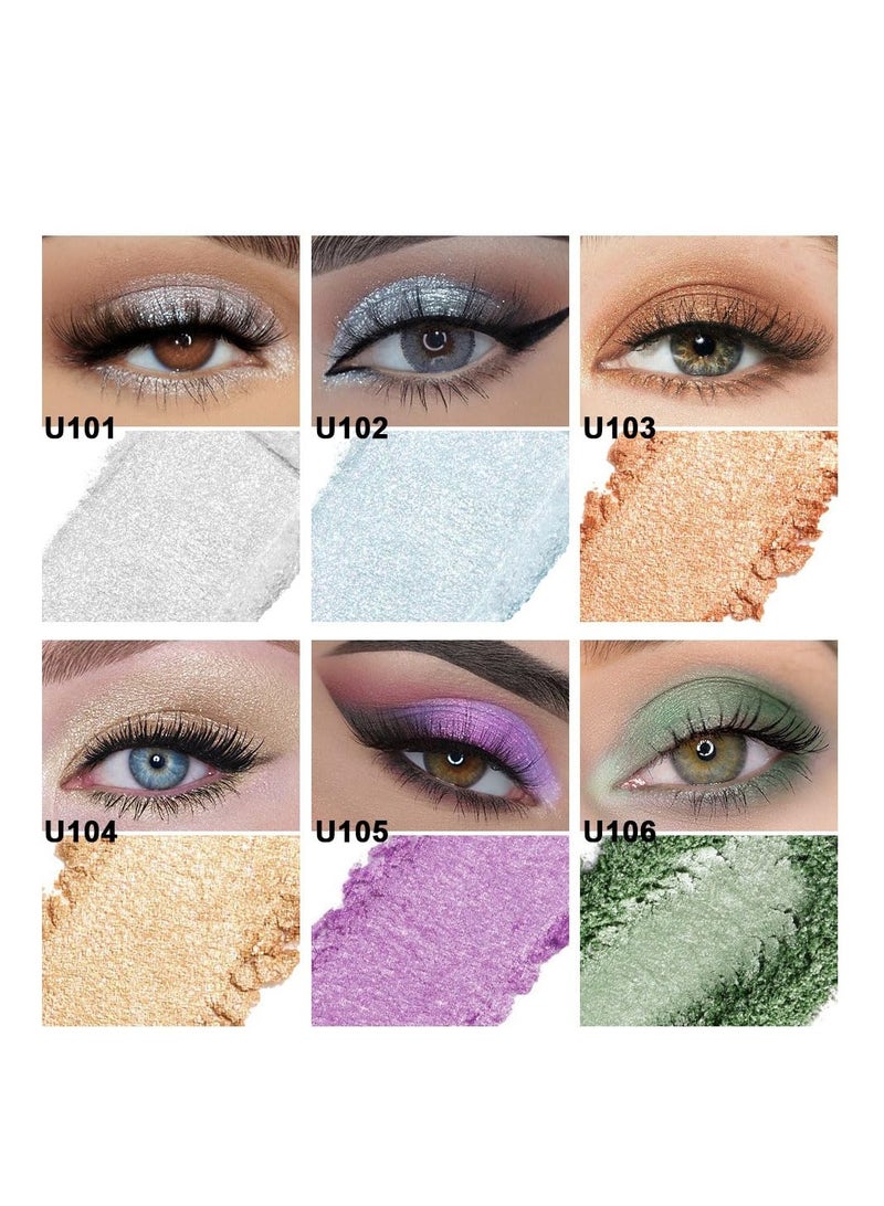 Sparkling Eyeshadow, 6 Color Glitter Shimmer Shiny Metallic Eye Shadow Makeup Palette, Highly Pigmented Waterproof Pearl white Light blue Brown Gold Green Purple Pink Glitter Shimmer