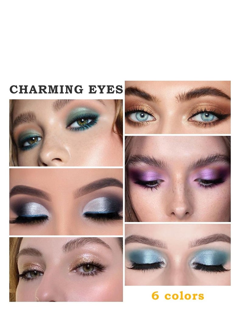 Sparkling Eyeshadow, 6 Color Glitter Shimmer Shiny Metallic Eye Shadow Makeup Palette, Highly Pigmented Waterproof Pearl white Light blue Brown Gold Green Purple Pink Glitter Shimmer
