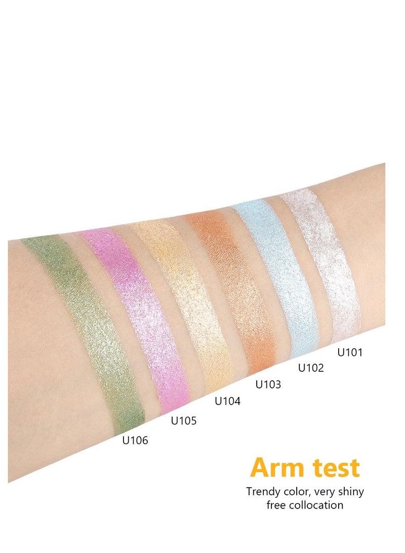 Sparkling Eyeshadow, 6 Color Glitter Shimmer Shiny Metallic Eye Shadow Makeup Palette, Highly Pigmented Waterproof Pearl white Light blue Brown Gold Green Purple Pink Glitter Shimmer