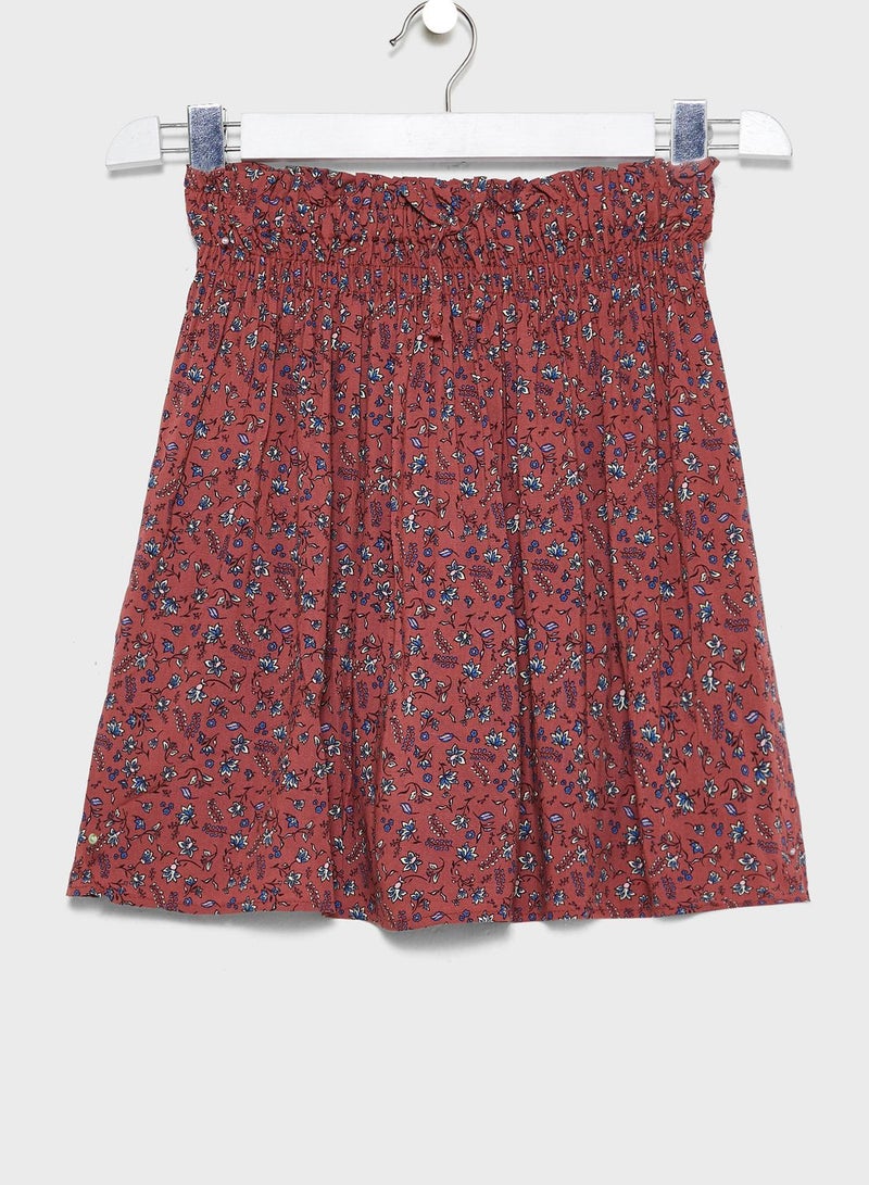 Kids Floral Shirred Skirt