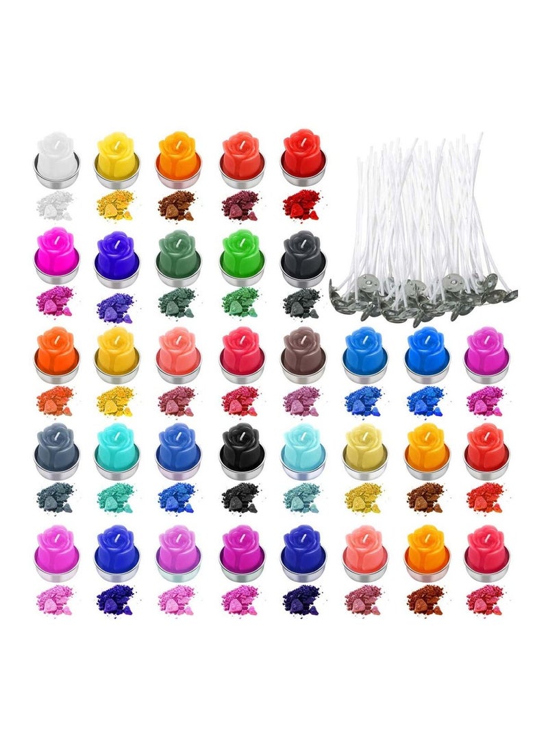 34 Color Candle Dye with 200Pcs Wicks Flakes for Making Supplies Kit DIY or High Safety Easy Cleaning and Portable
