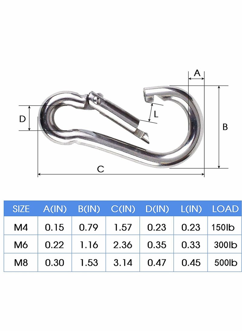 Carabiner Clip Steel Snap Hook - Heavy Duty Quick Link Keychain, Metal Snap Hook for Dog Leash, Outdoor Camping, Swing, Hammock, Hiking, Rope Connected (M6, 60mm, can Hold 300lbs) 8 Pcs