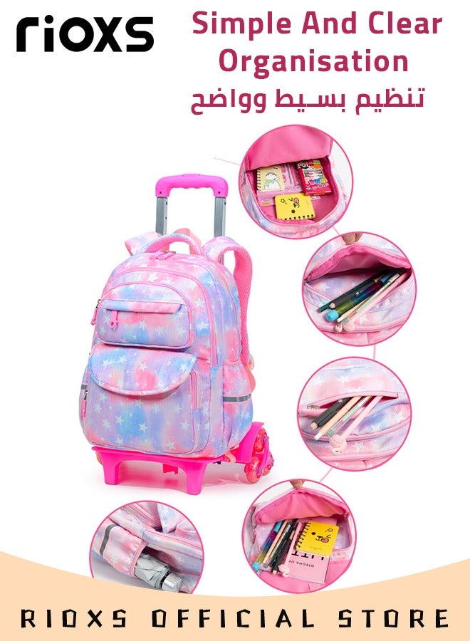 Kids Rolling Backpacks Fashion Printed Trolley School Bags Large Capacity Wheeled Kids Luggage Bag for Elementary Girls Schoolbag