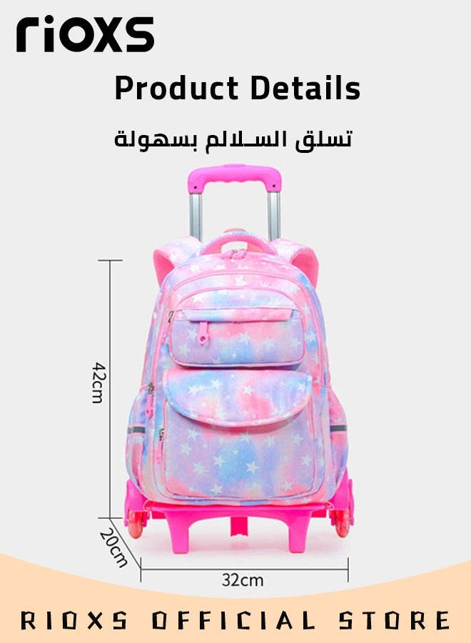 Kids Rolling Backpacks Fashion Printed Trolley School Bags Large Capacity Wheeled Kids Luggage Bag for Elementary Girls Schoolbag