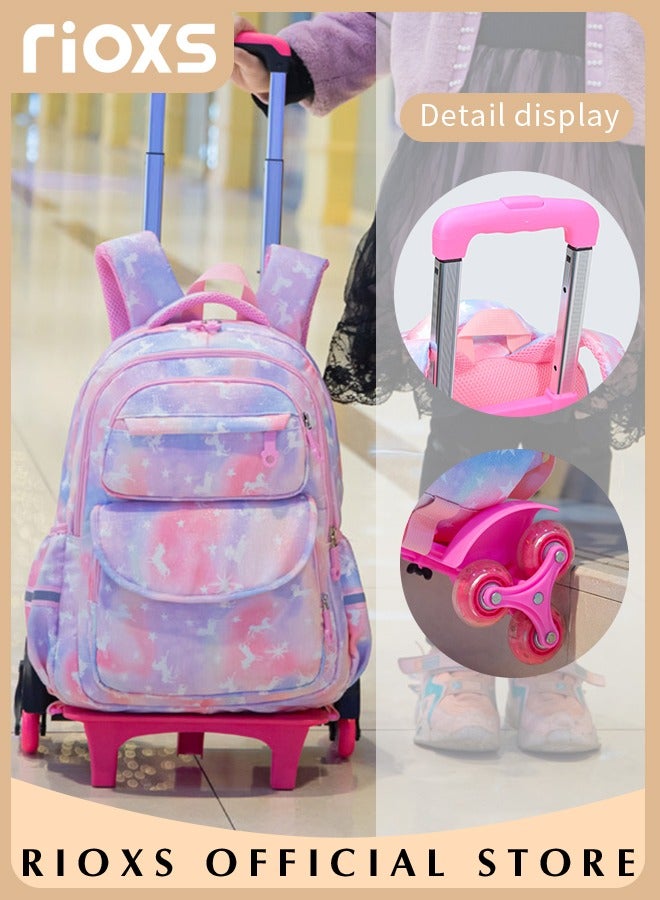 Kids Rolling Backpacks Fashion Printed Trolley School Bags Large Capacity Wheeled Kids Luggage Bag for Elementary Girls Schoolbag