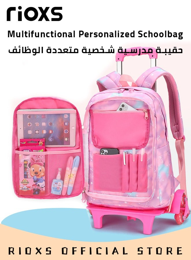 Kids Rolling Backpacks Fashion Printed Trolley School Bags Large Capacity Wheeled Kids Luggage Bag for Elementary Girls Schoolbag