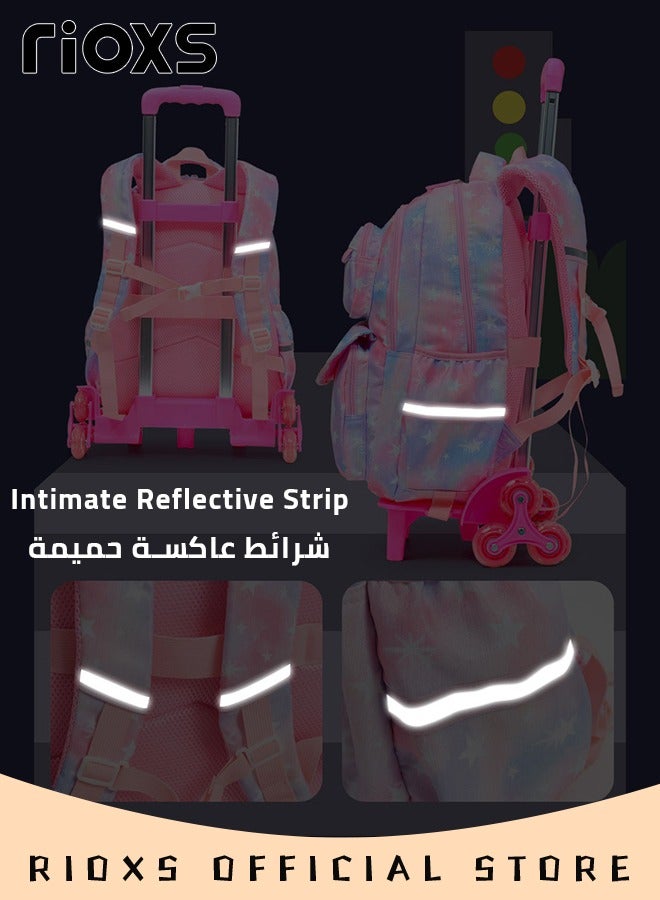 Kids Rolling Backpacks Fashion Printed Trolley School Bags Large Capacity Wheeled Kids Luggage Bag for Elementary Girls Schoolbag