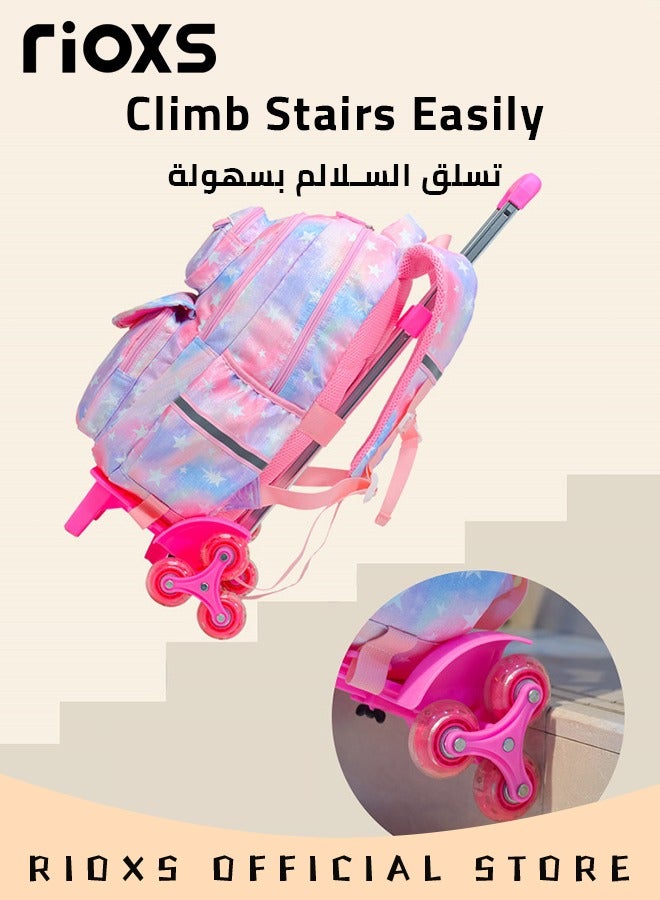 Kids Rolling Backpacks Fashion Printed Trolley School Bags Large Capacity Wheeled Kids Luggage Bag for Elementary Girls Schoolbag
