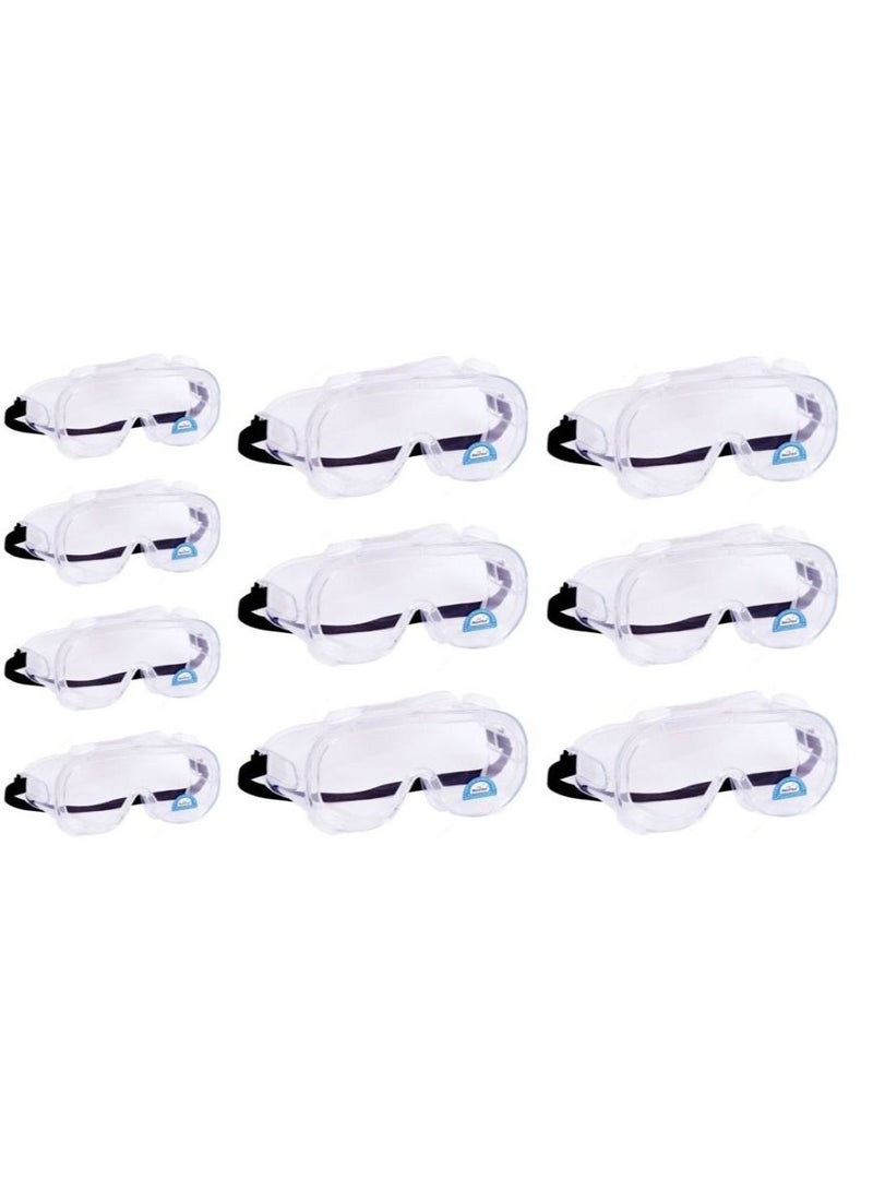 Pack of 10 Safety Goggles with Anti-fog Lens, Industrial Clear Safety glasses, Protection Eyeglasses