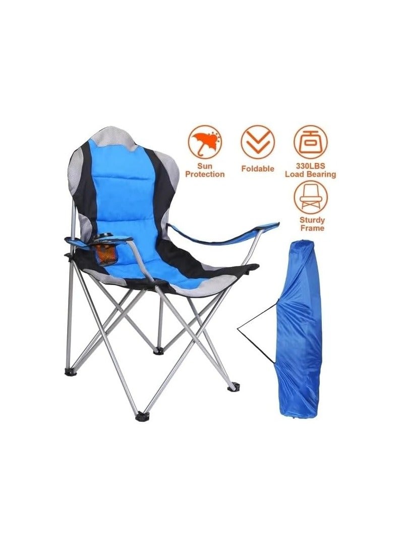 VIO Large Outdoor Chair Padded High Back Durable Foldable Beach Chair with Bag Cup Holder for Outdoor Pool Picnic Camping Travel Fishing Lawn Supports Up to 140 KG 300 LBS Blue