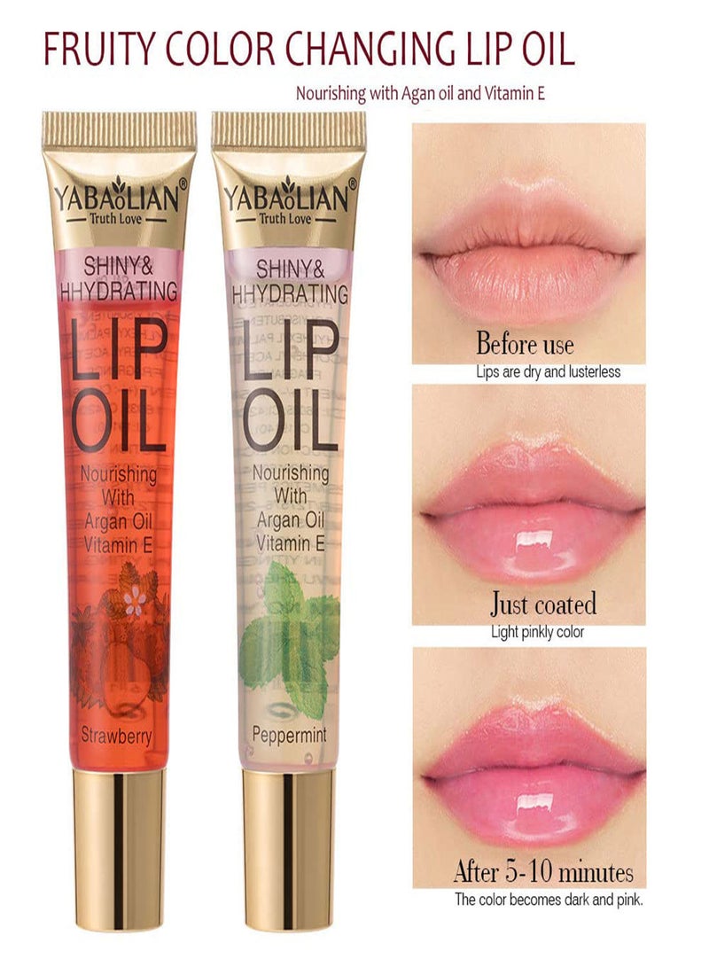 Plumping Lip Oil,  6Pcs Fruit Flavor Color Change Lip Oil, Moisturizing Lip Gloss Tinted Lip Balm Lip Care Transparent Toot Lip Oil, Non-Sticky Nourishing Repairing Lightening Lip Lines Dry Lips