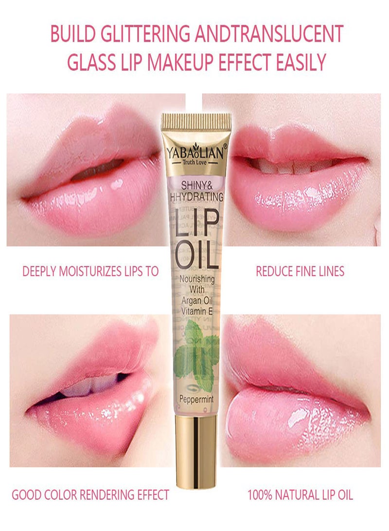Plumping Lip Oil,  6Pcs Fruit Flavor Color Change Lip Oil, Moisturizing Lip Gloss Tinted Lip Balm Lip Care Transparent Toot Lip Oil, Non-Sticky Nourishing Repairing Lightening Lip Lines Dry Lips