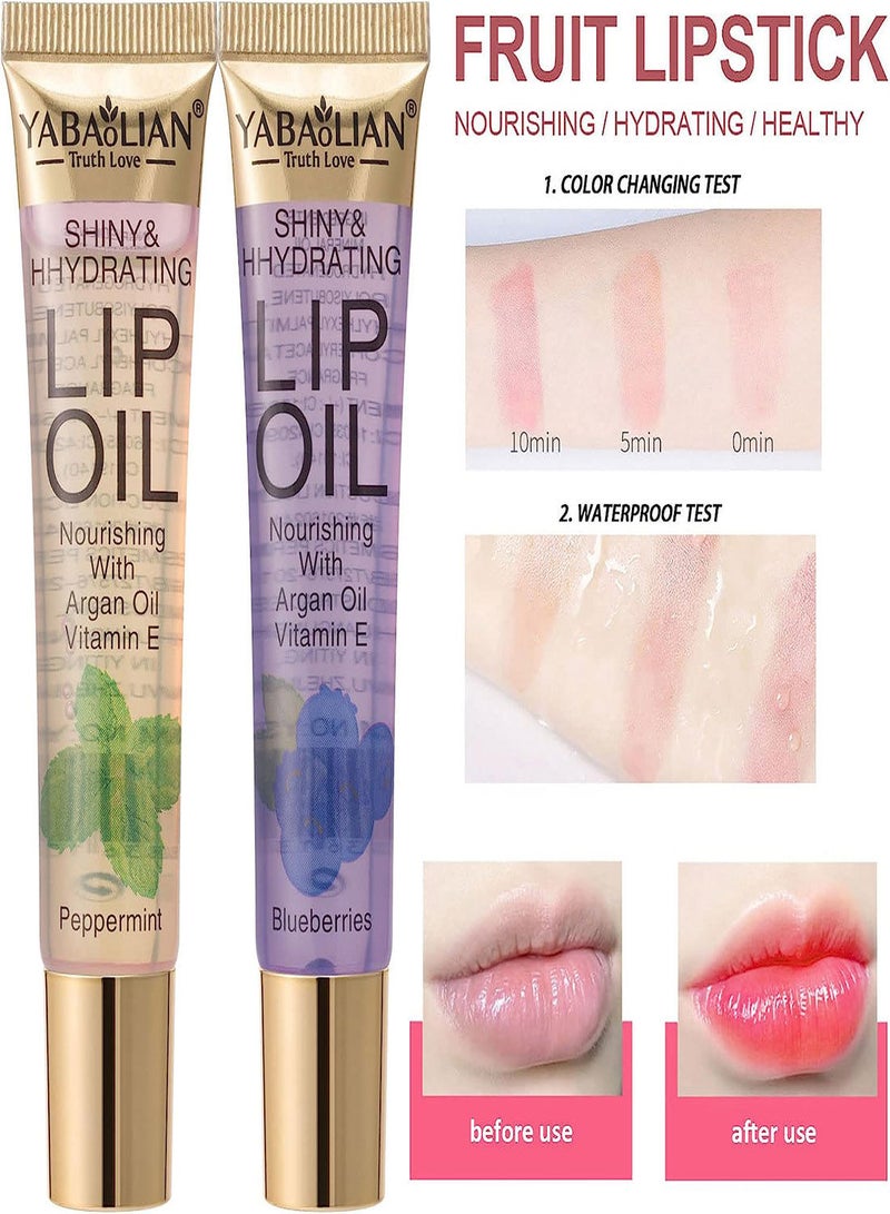 Plumping Lip Oil,  6Pcs Fruit Flavor Color Change Lip Oil, Moisturizing Lip Gloss Tinted Lip Balm Lip Care Transparent Toot Lip Oil, Non-Sticky Nourishing Repairing Lightening Lip Lines Dry Lips