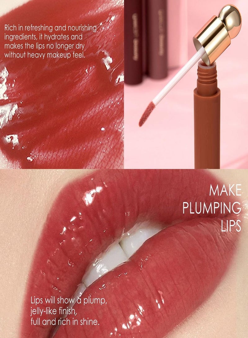 Jelly Lip Gloss,   3 Colors Mirror Shiny Finish, Lip Care Transparent Toot Lip Oil, Watery Liquid Glow Tinted, Hydrating Lip Gloss Tint for Natural Glossy, Non-Sticky Lasting Lip Stain Set