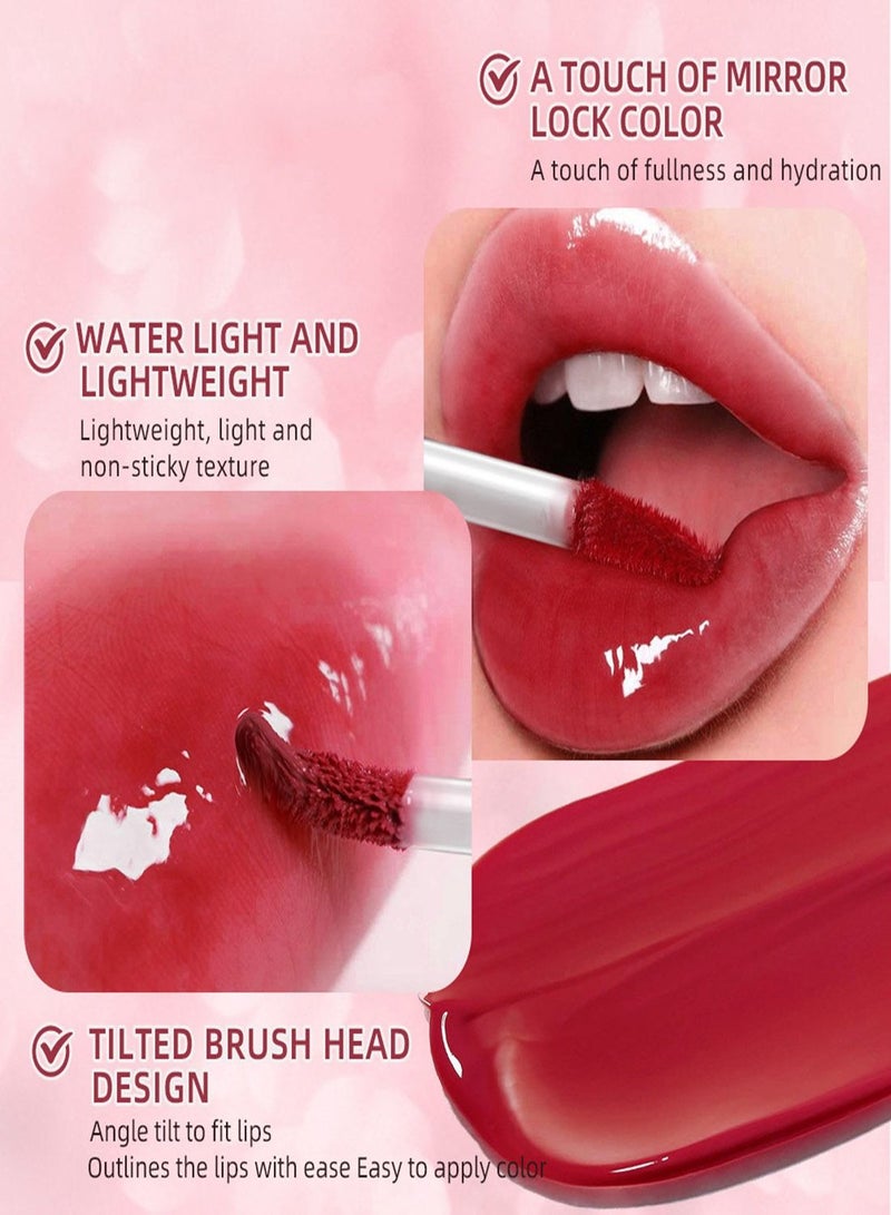 Jelly Lip Gloss,   3 Colors Mirror Shiny Finish, Lip Care Transparent Toot Lip Oil, Watery Liquid Glow Tinted, Hydrating Lip Gloss Tint for Natural Glossy, Non-Sticky Lasting Lip Stain Set