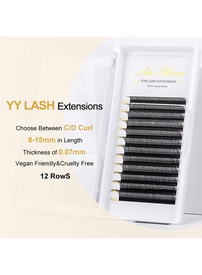 Y Lashes Extensions YY Lash Extensions D Curl 0.07mm 8-15mm Mix Tray Y Shape 4D Volume Premade Fan Lashes Matte Black Easy Fans Lashes Professional Use YY Lash (YY-0.07-D, 8-15mm Mix)