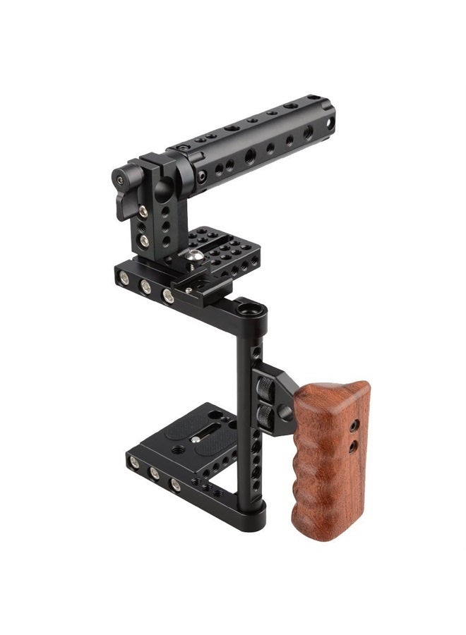 DSLR Camera Cage Top Handle Wood Grip Compatible for Sony Panasonnic - 1175