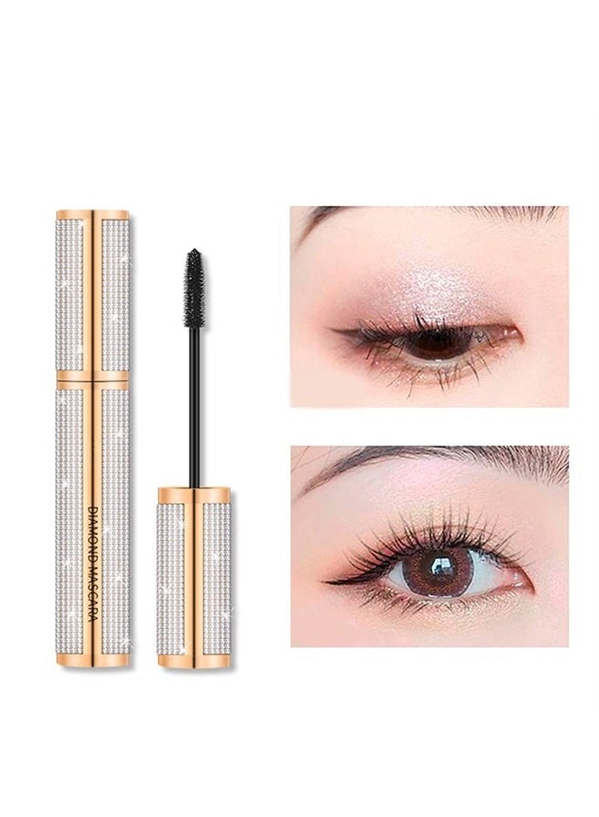 Diamond Mascara, Waterproof Long Curling Extension Eyelashes, Long-Lasting, Thick Thickening, Smudge-proof and Lengthening Voluminous Eyelashes