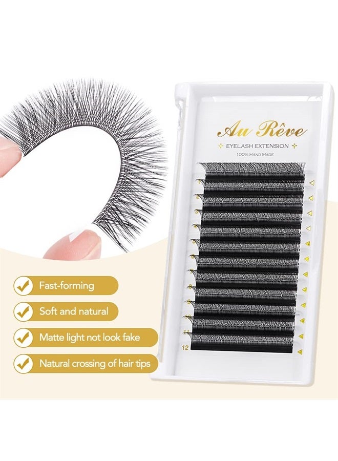 Y Lashes Extensions YY Lash Extensions D Curl 0.07mm 14mm Mix Tray Y Shape 4D Volume Premade Fan Lashes Matte Black Easy Fans Lashes Professional Use YY Lash (YY-0.07-D, 14mm)