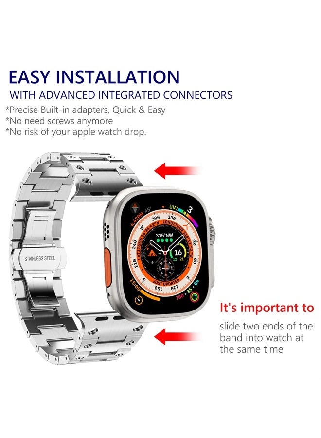 Compatible with Apple Watch Ultra Band 49mm 45mm 44mm 42mm Series 8 7 SE Men, Stainless Steel Metal Watch Bands Wristband for iWatch Strap Series 8 7 SE 6 5 4 3 2 1 Bracelet Women, Silver
