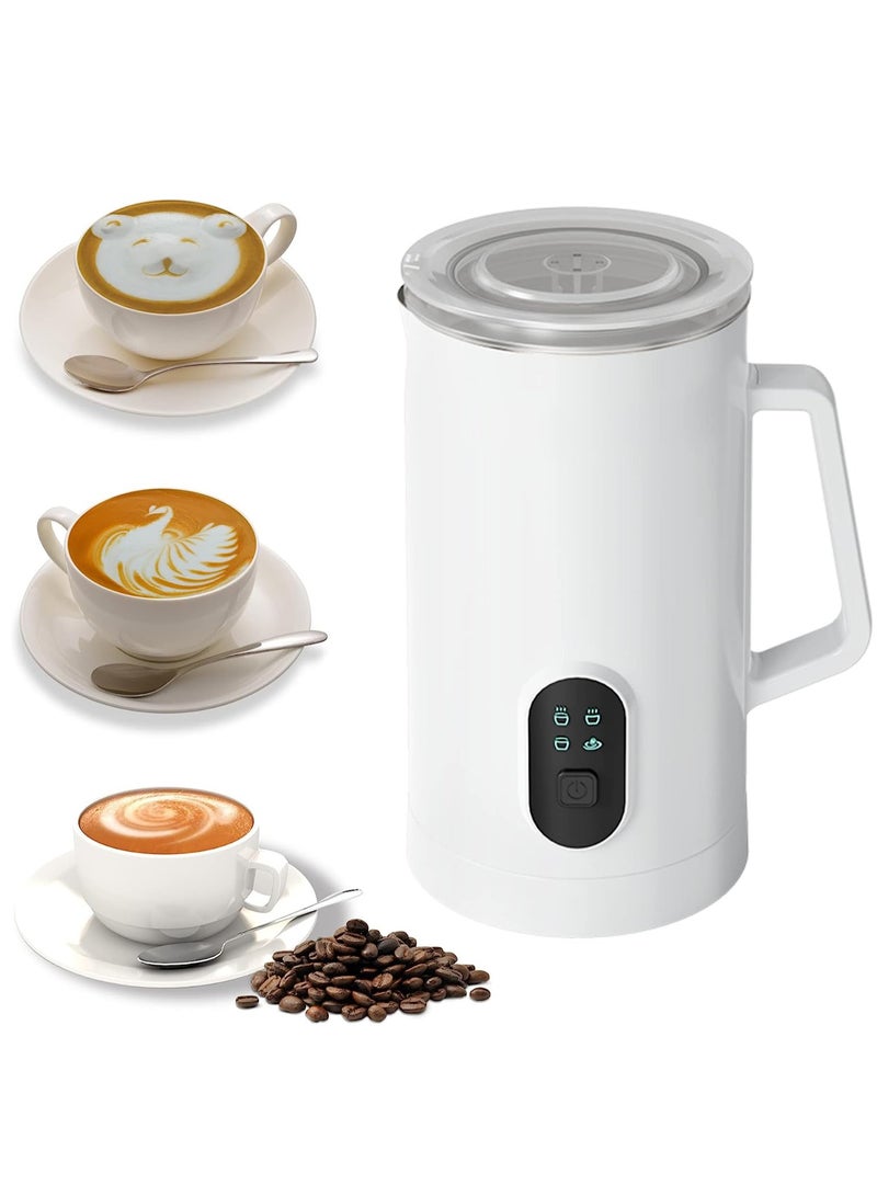 Milk Frother, 4-in-1 Electric Milk Steamer, 350ml Automatic Hot and Cold Foam Maker and Milk Warmer for Latte, Cappuccinos, Macchiato, 400W(White)