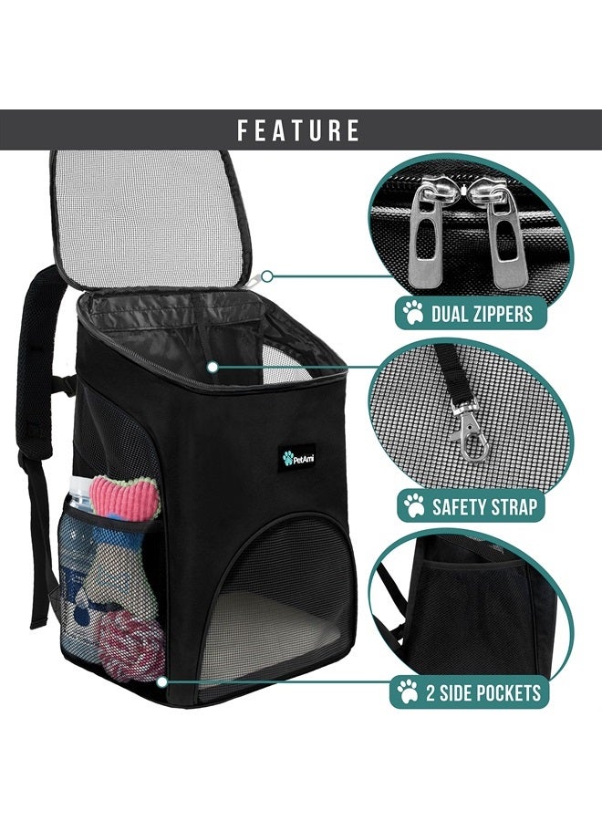 Premium Pet Carrier Backpack for Small Cats and Dogs | Ventilated Design, Safety Strap, Buckle Support | Designed for Travel, Hiking & Outdoor Use (Black)