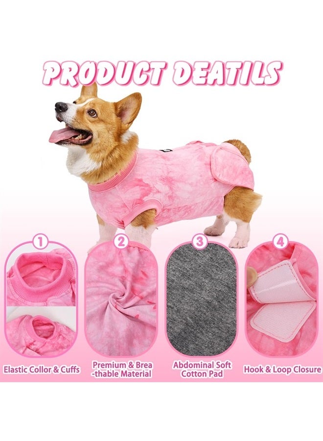 Dog Surgery Suit, Soft Dog Cone Alternative After Surgery with Hook & Loop Closure, Elastic Recovery Suit for Dogs for Small Medium Large Dogs, Pink S