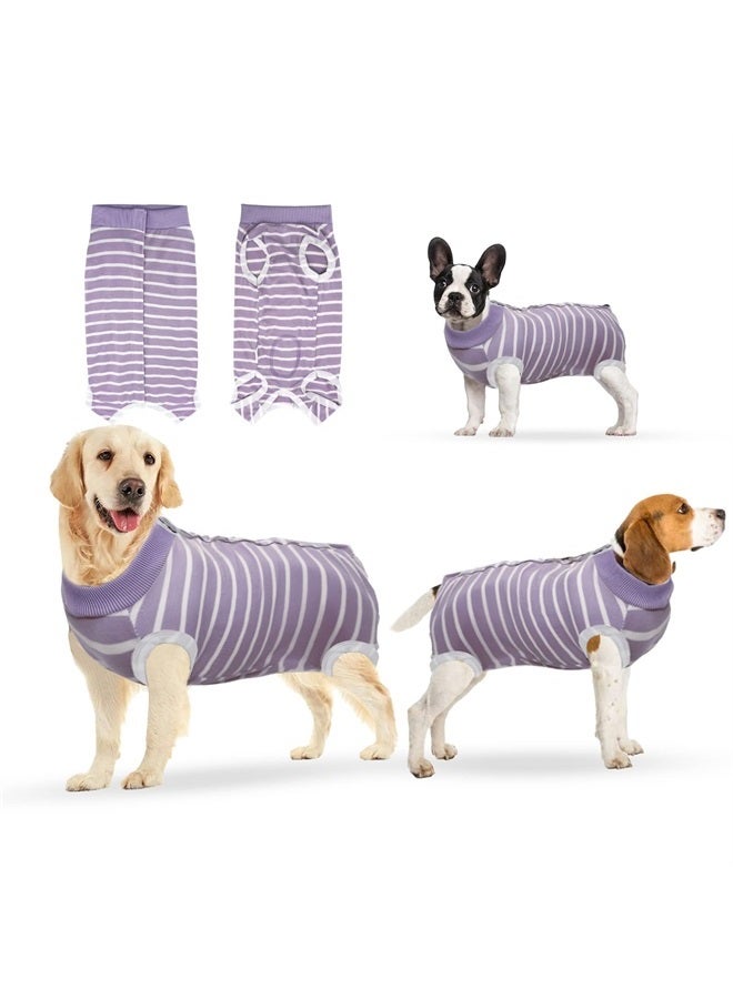 Recovery Suit for Dogs,Dog Surgical Recovery Suit for Female Male Abdominal Wounds Spay or Skin Diseases,Cone E-Collars Alternatives, Anti-Licking Pet Vest Post Surgery (XXXL, Purple Stripe)