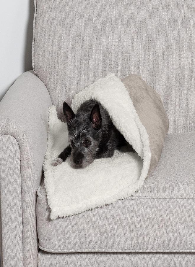 Furhaven Small Waterproof & Self-Warming Soft-Edged Terry & Sherpa Dog Blanket, Washable - Dove, Small