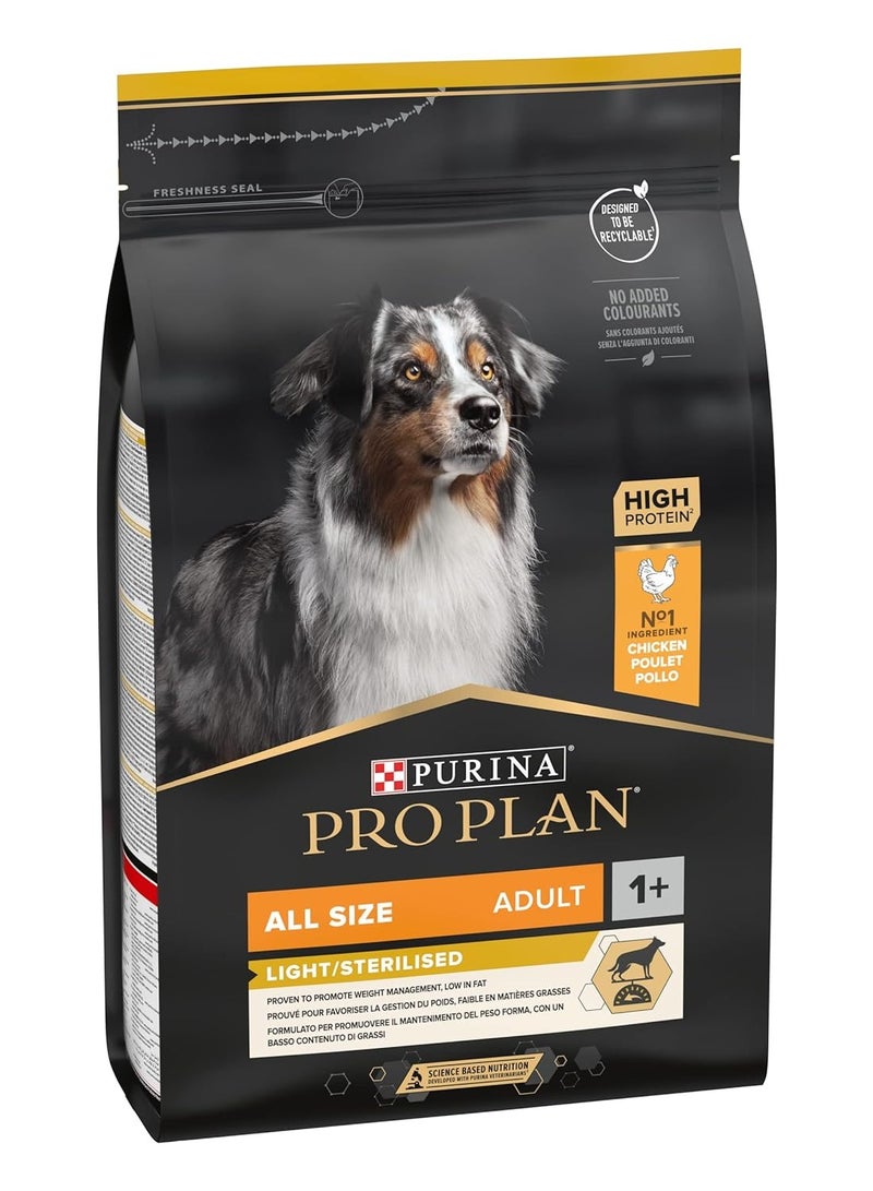 Pro Plan Light Sterilised All Size Adult Dog food with Chicken 3 kg