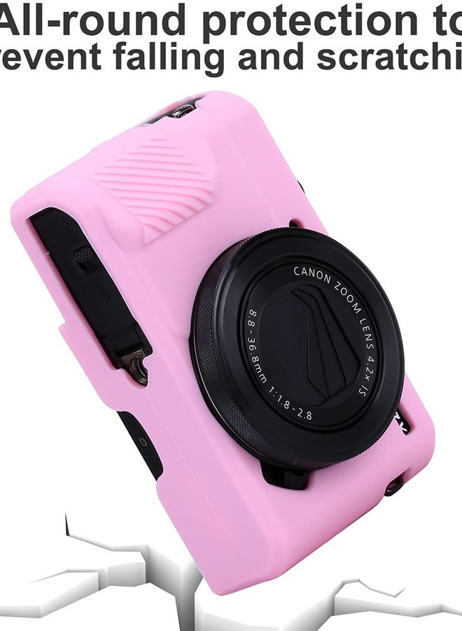 G7X Camera Silicone Case Ultra-Thin Lightweight Rubber Soft Silicone Case Bag Cover for Canon PowerShot G7X G7X Mark II G7X Mark III + Microfiber Cloth (Pink)