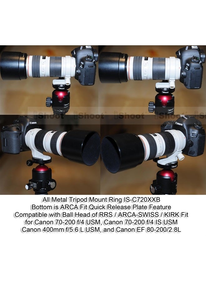 Metal Lens Support Collar Tripod Mount Ring for Canon EF 70-200mm f/4L USM, EF 70-200mm f/4L IS USM, EF 400mm f/5.6 L USM, EF 80-200mm f/2.8L -Bottom is Camera Quick Release Plate