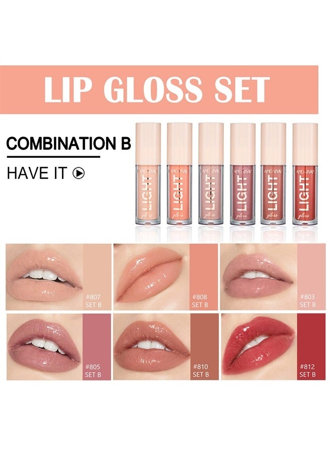 Light Lipgloss 6PCS Lip Gloss Set,Nude Pink Lip Gloss Kit Shine Glossy and Moisturizing,Lip Plumping Lip Gloss Pack Bulk Liquid Lipstick for Women Girls-Set B
