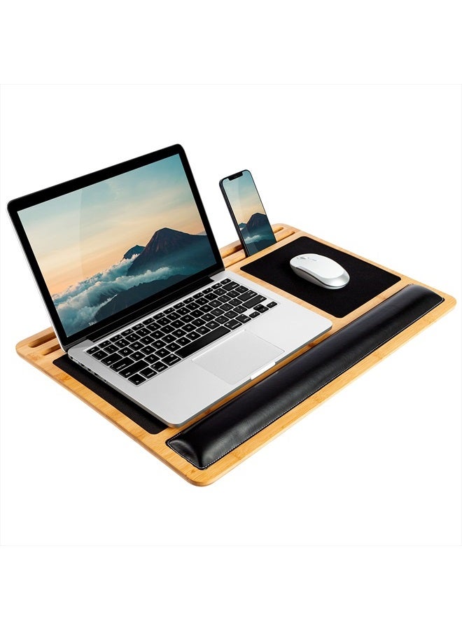 Bamboo Pro Lap Board with Wrist Rest, Mouse Pad, and Phone Holder - Natural - Fits up to 17.3 Inch Laptops and Most Tablets - Style No. 77101