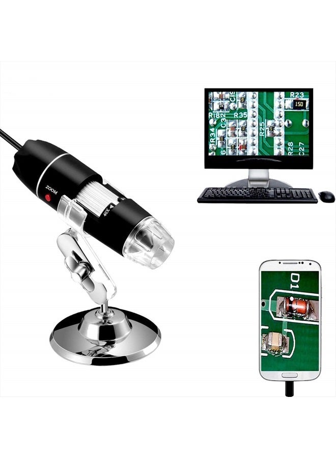 40 to 1000x Magnification Endoscope, 8 LED USB 2.0 Digital Microscope, Mini Camera with OTG Adapter and Metal Stand, Compatible with Mac Windows 7 8 10 11 Android Linux