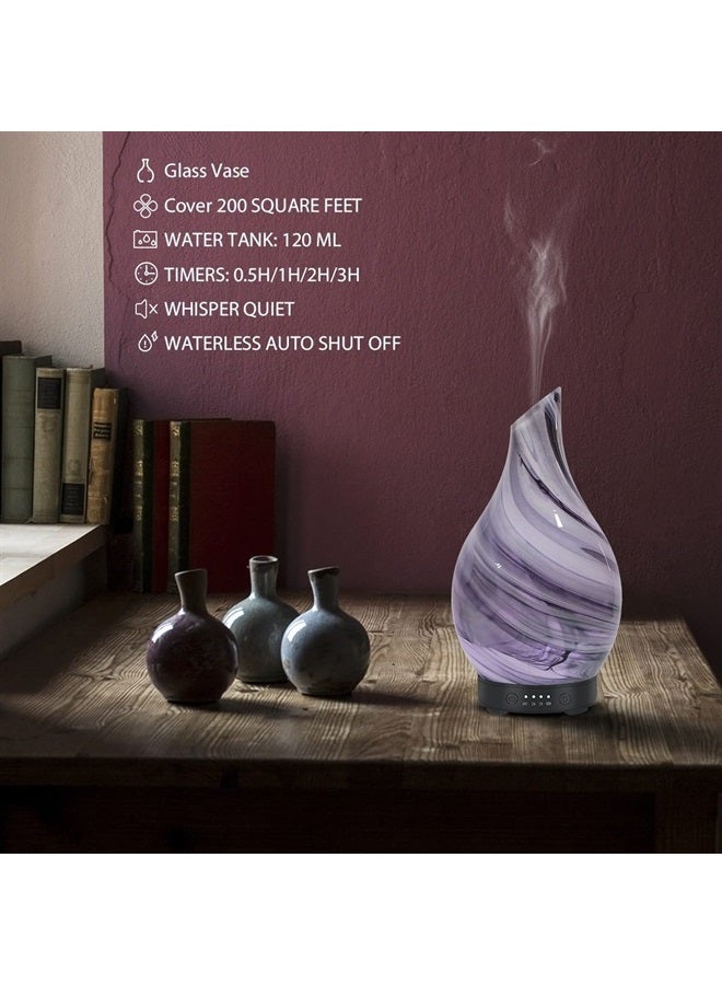Essential Oil Diffuser 120ml Ultrasonic Aromatherapy Diffuser with Handmade Glass BPA Free Waterless Auto-Off, 4 Timer Setting 7 Colors Changed LED for Home Yoga Office