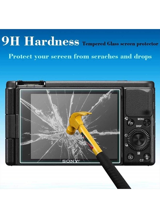 ZV1 Screen Protector Appliable for Sony ZV-1 Camera & Hot Shoe Cover 0.3mm 9H Hardness Tempered Glass Cover Anti-Scrach Anti-Fingerprint Anti-Dust Anti-Bubble [3+2 Pack]