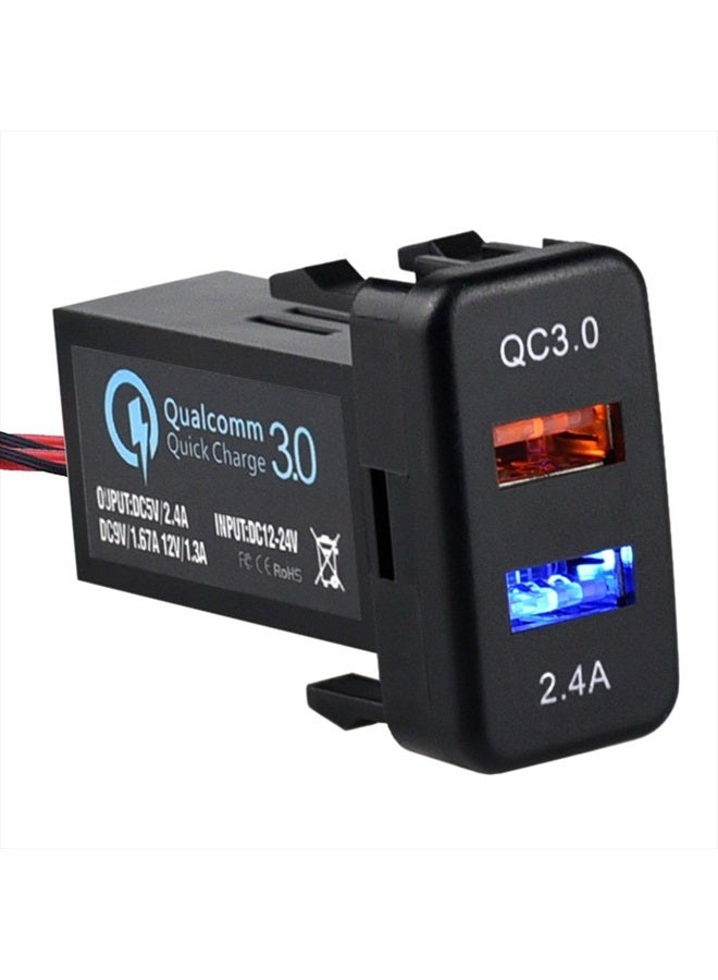 Dual USB Port Charger Socket Quick Charge 3.0 & 2.4A for Toyota