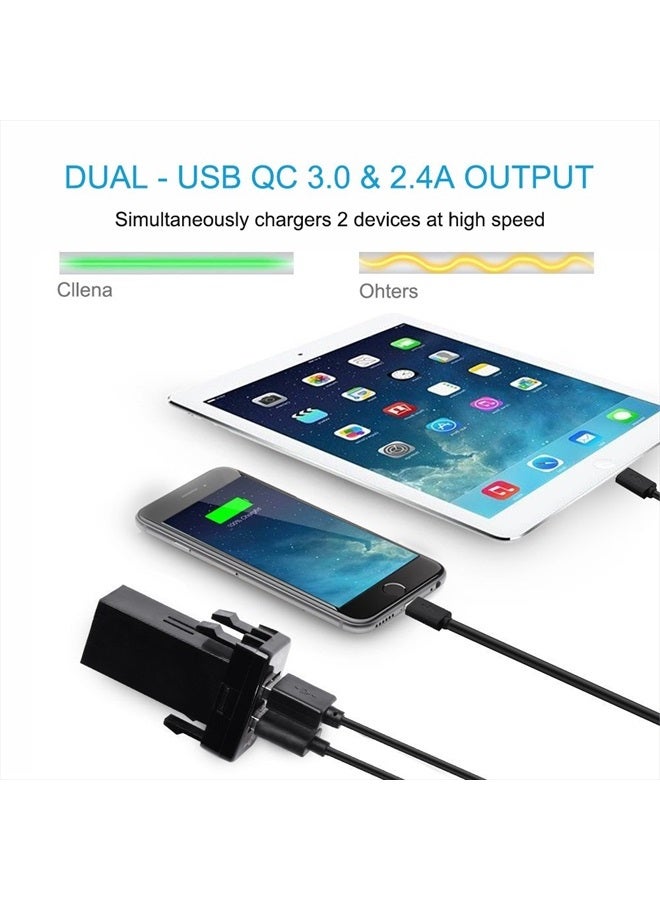 Dual USB Port Charger Socket Quick Charge 3.0 & 2.4A for Toyota
