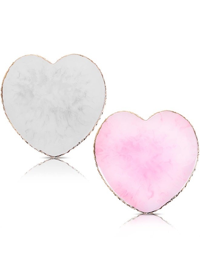 Resin Nail Art Palette, 2 Pieces Nail Mixing Palette Nail Art Painting Mixed Color Palettes Cosmetic Mixing Tools Golden Edge Nail Holder Display Board (Heart shaped-2pcs)