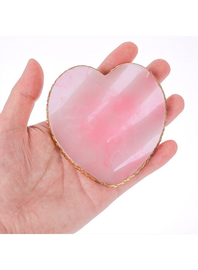 Resin Nail Art Palette, 2 Pieces Nail Mixing Palette Nail Art Painting Mixed Color Palettes Cosmetic Mixing Tools Golden Edge Nail Holder Display Board (Heart shaped-2pcs)
