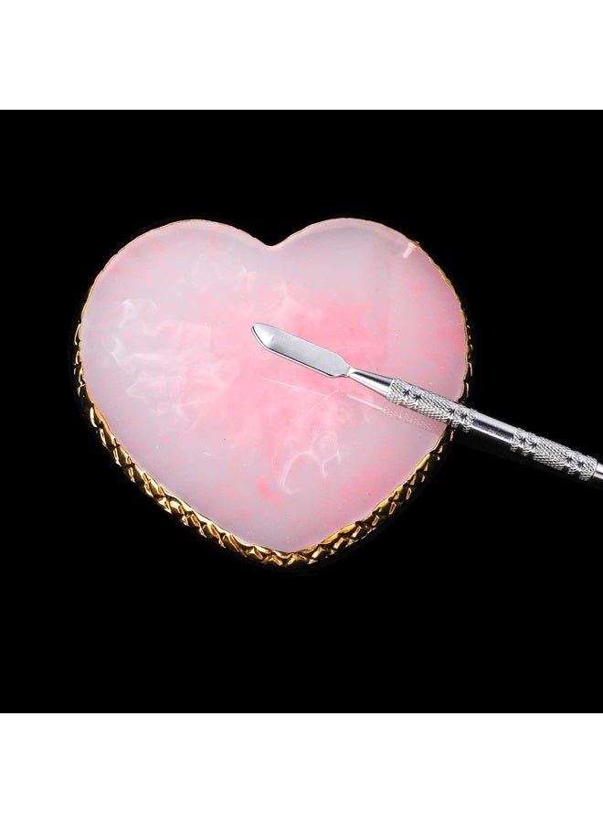 Resin Nail Art Palette, 2 Pieces Nail Mixing Palette Nail Art Painting Mixed Color Palettes Cosmetic Mixing Tools Golden Edge Nail Holder Display Board (Heart shaped-2pcs)