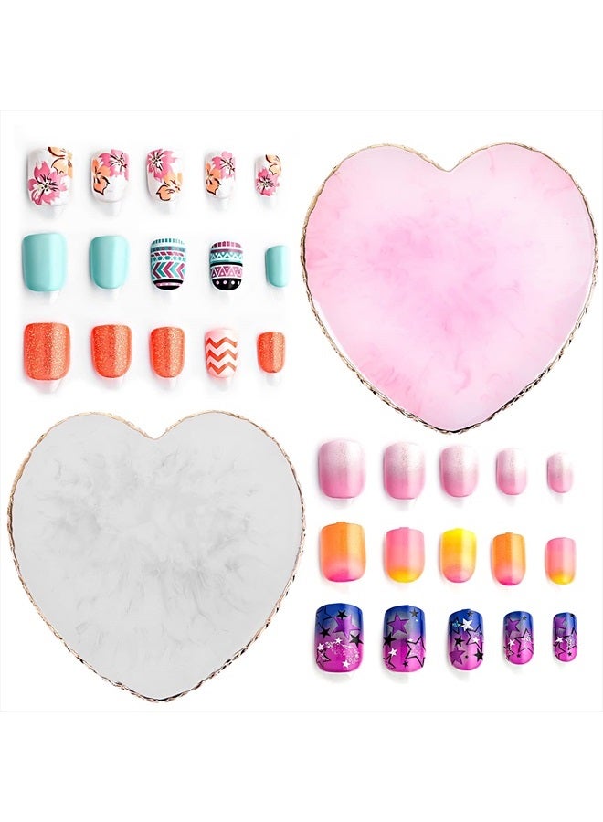 Resin Nail Art Palette, 2 Pieces Nail Mixing Palette Nail Art Painting Mixed Color Palettes Cosmetic Mixing Tools Golden Edge Nail Holder Display Board (Heart shaped-2pcs)