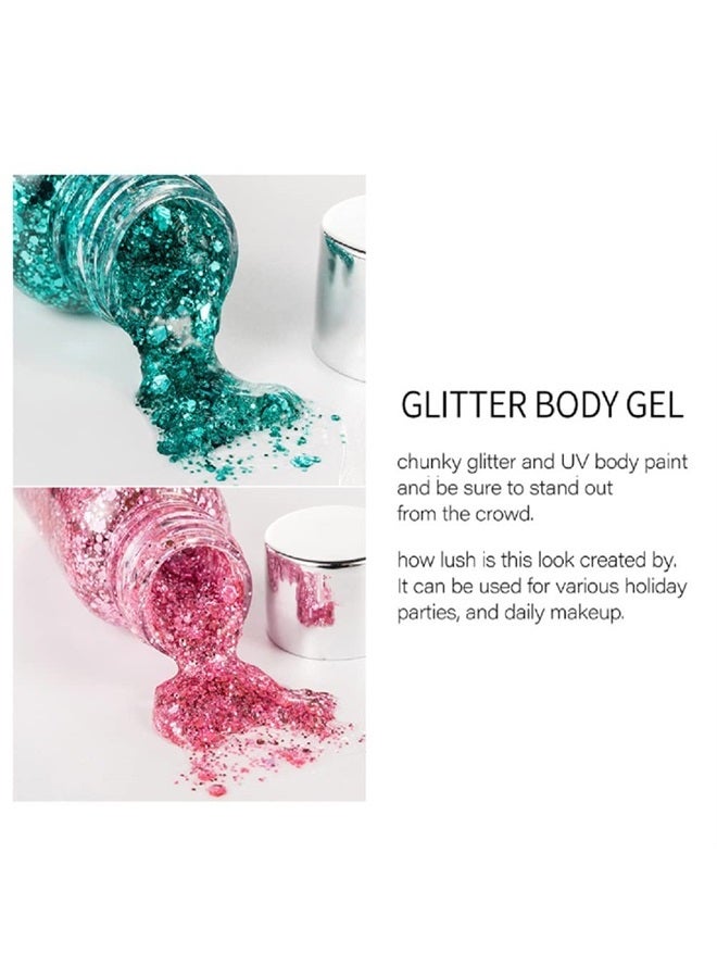 Mermaid Sequins Body Glitter Gel, Make Up Long Lasting Glitter for Body Face Hair Eyeshadow, Music Festival Party Carnival Long Lasting Face Glitter, No Glue Needed and Easy to Remove. (Bronze)