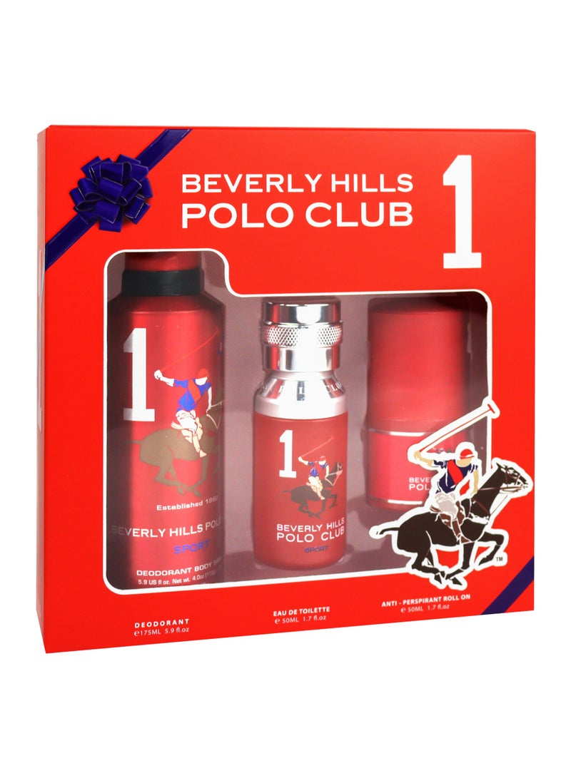Polo Club Sport No.1, Gift Set For Men - Sport Deodorant 175ML + Eau De Toilette 50ML + Antiperspirant Roll On 50ML