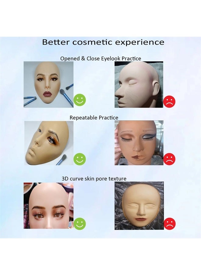 3D Makeup Practice Face Board,Silicone Makeup Mannequin Face, Reusable Beginners to practice eyesmakeup Face Eyes Silicone False Cosmetologist,Makeup Artist Full Face Practice Eyelash Eyeshadow Eyelin